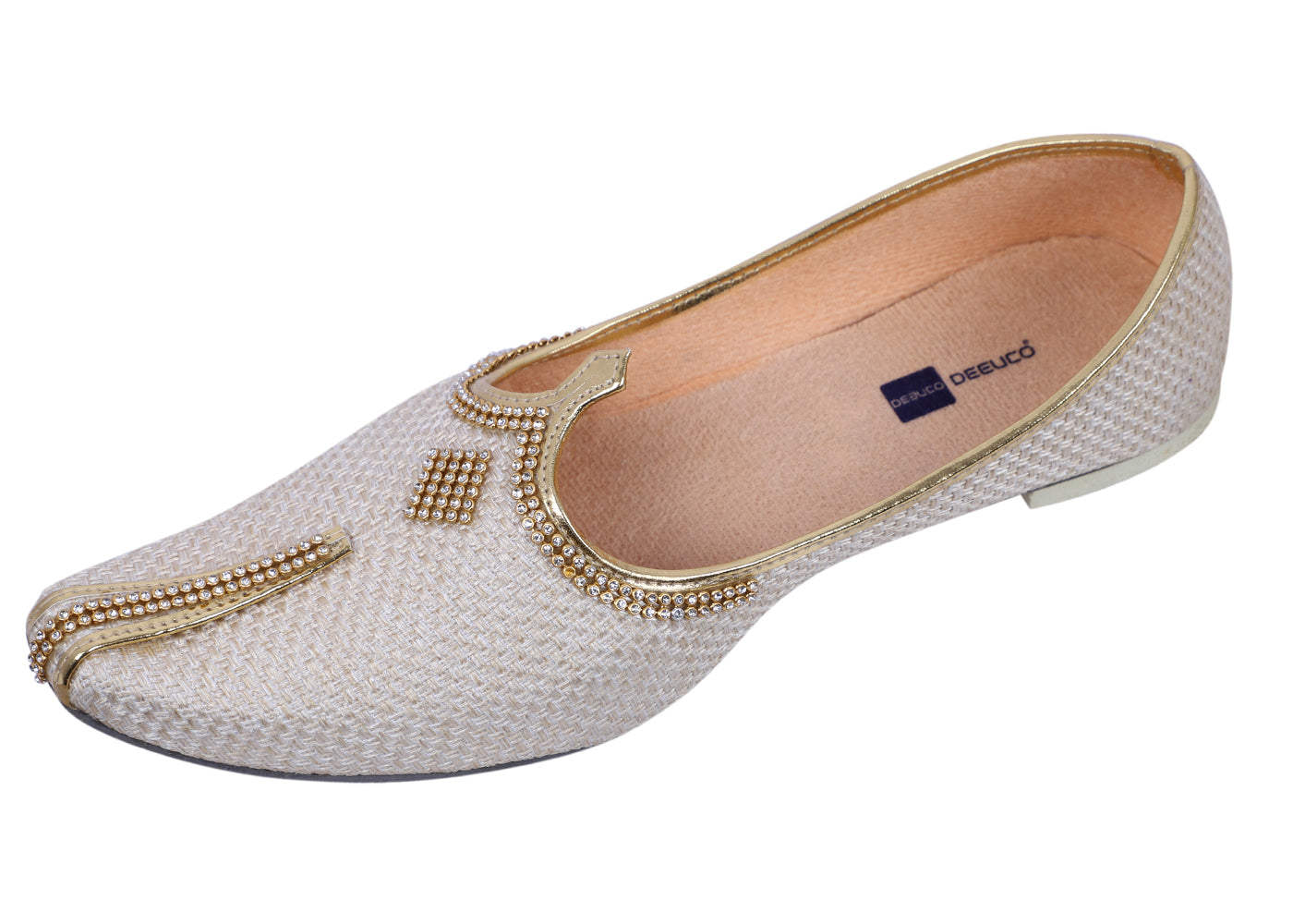 DEEUCO Men's Ethnic Cream Jute Wedding and Sherwani Jutti, Mojari