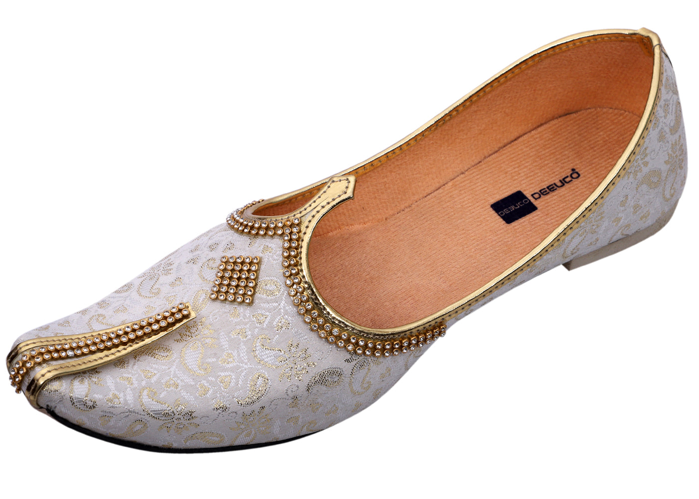 DEEUCO Men's Ethnic Cream and Golden Wedding and Sherwani Jutti, Mojari