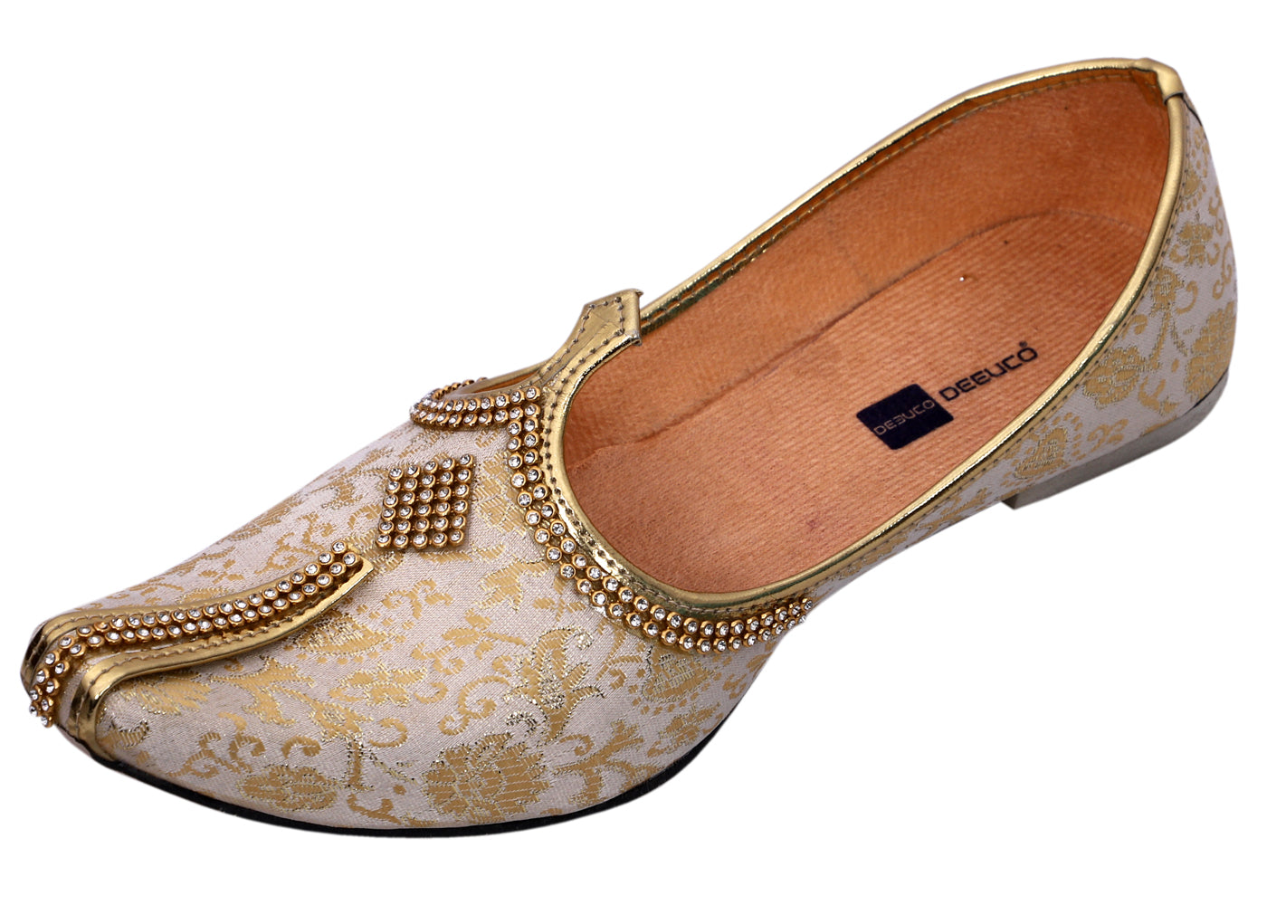 DEEUCO Men's Ethnic Cream and Golden Wedding and Sherwani Jutti, Mojari