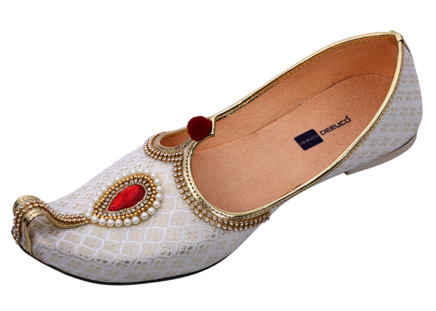 DEEUCO Men's Ethnic Cream N Golden Wedding and Sherwani Jutti, Mojari