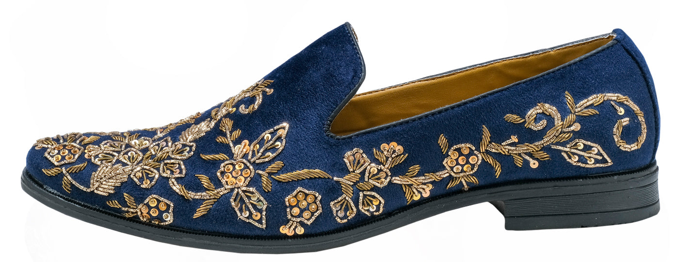 Deeuco Premium Navy Blue Velvet Zardozi embroidery Jutti