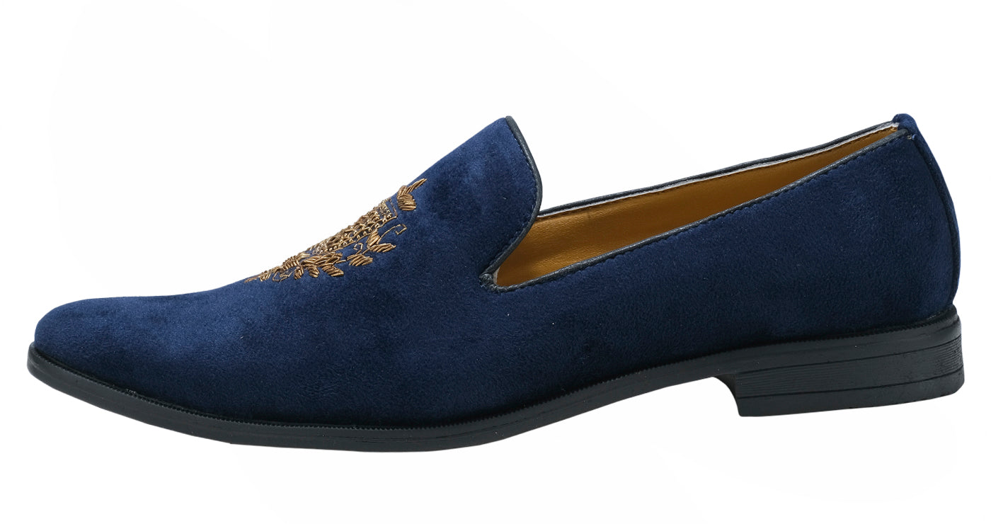 Deeuco Premium Navy Blue Velvet Hand Embroidered Jutti