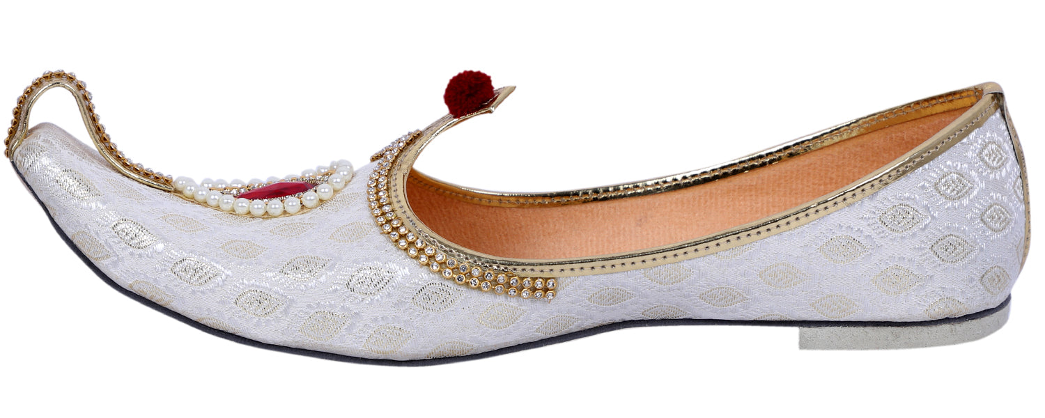 DEEUCO Men's Ethnic Cream N Golden Wedding and Sherwani Jutti, Mojari
