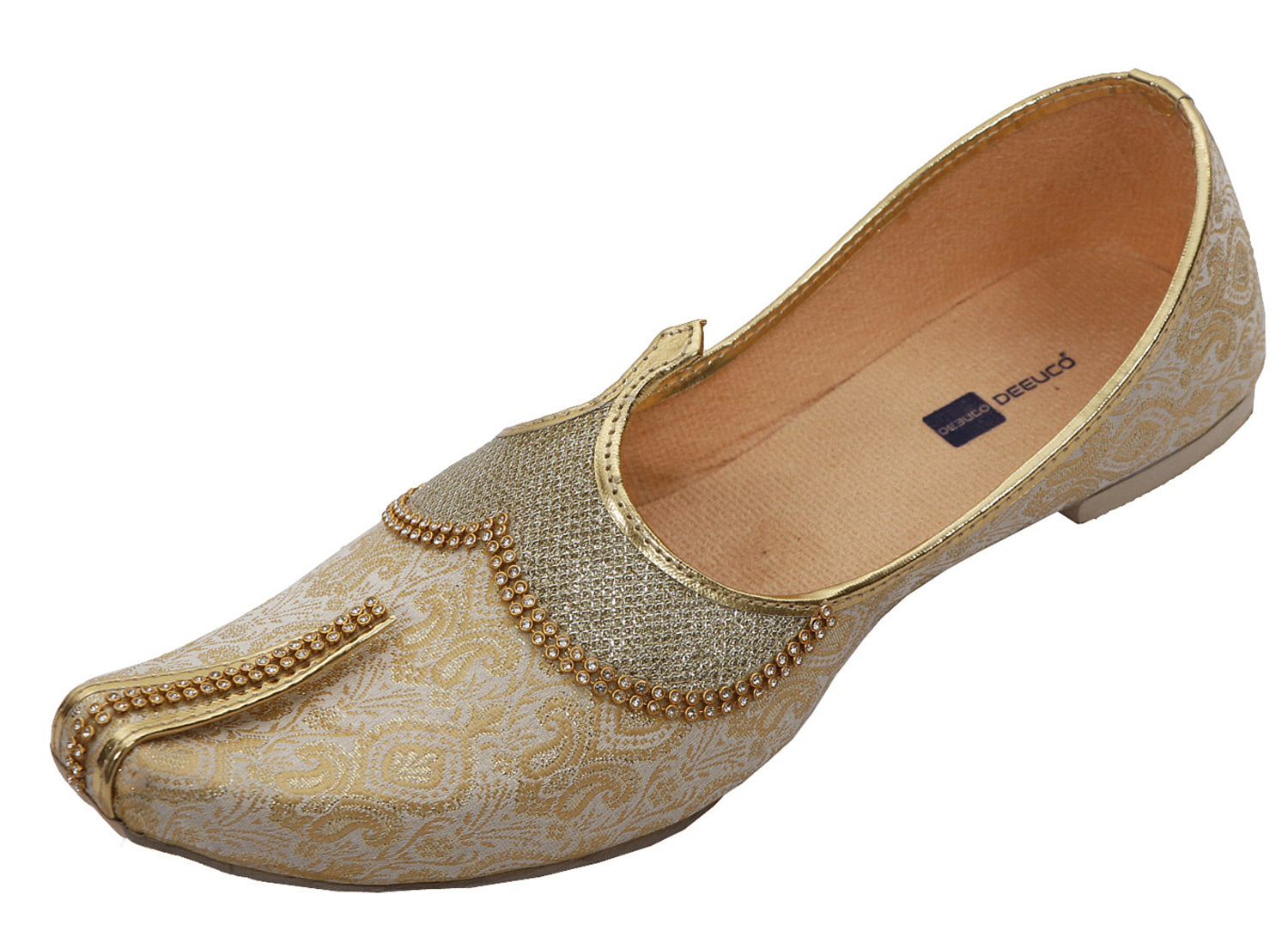 DEEUCO Men's Ethnic Premium Golden Designer Wedding and Sherwani Jutti, Mojari