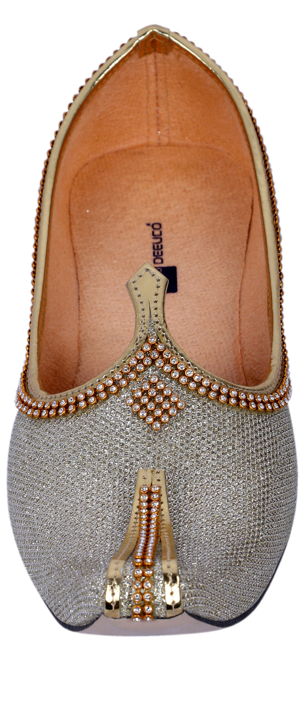 DEEUCO Men's Ethnic Golden Wedding and Sherwani Jutti, Mojari
