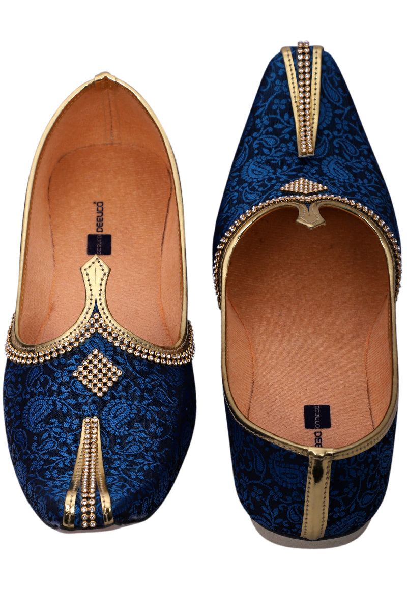 DEEUCO Men's Ethnic Navy Blue Velvet Wedding and Sherwani Jutti, Mojari