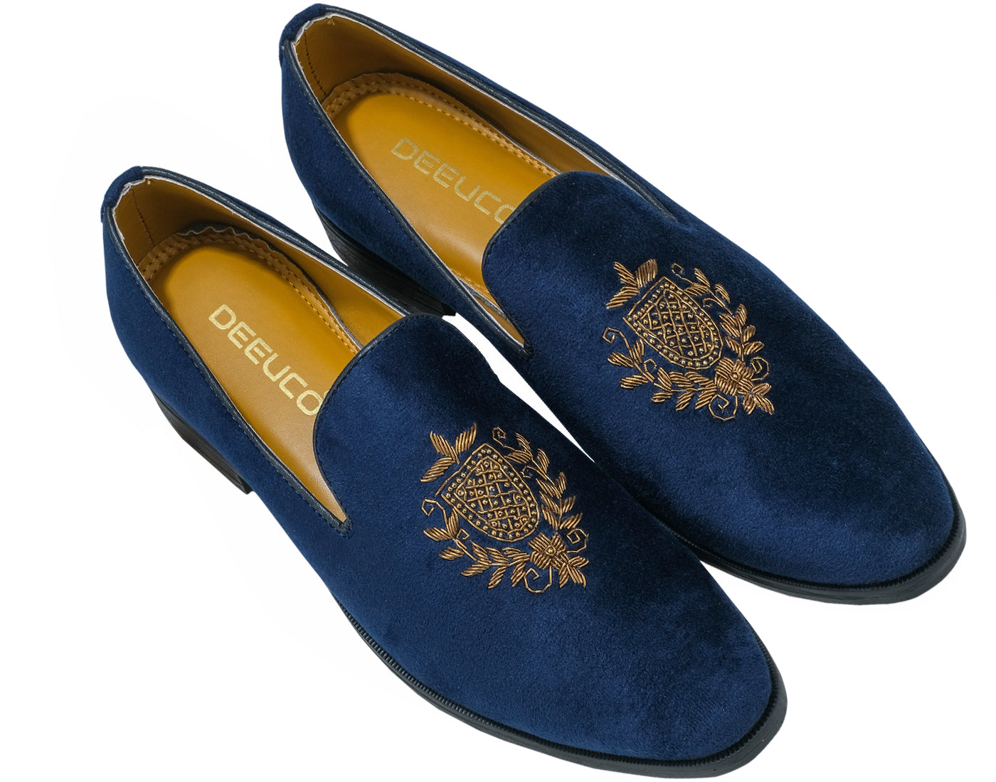 Deeuco Premium Navy Blue Velvet Hand Embroidered Jutti