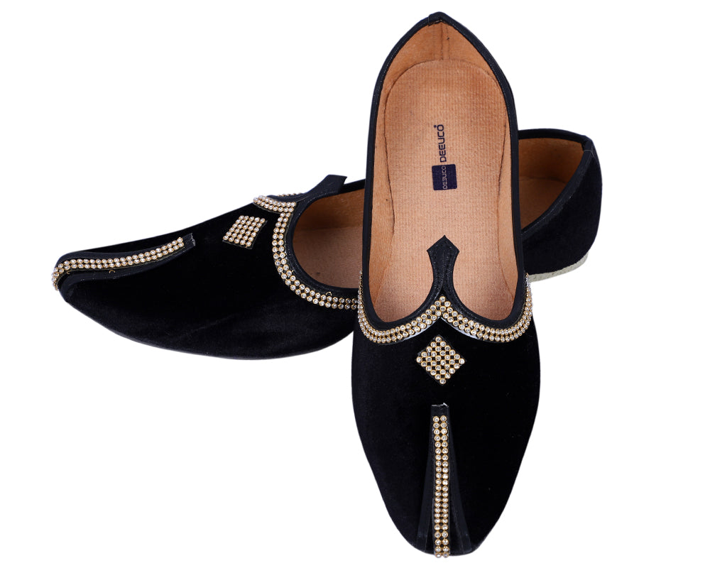 DEEUCO Men's Ethnic Black Wedding and Sherwani Jutti, Mojari