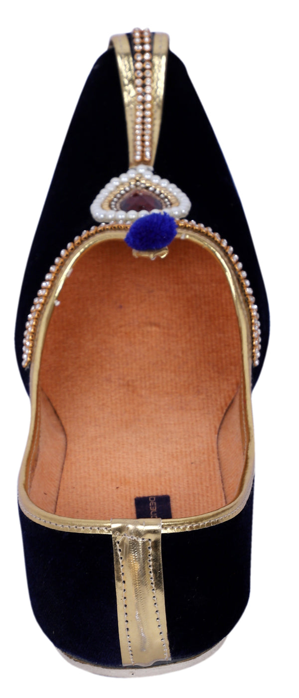 DEEUCO Men's Ethnic Navy Blue Velvet Wedding and Sherwani Jutti, Mojari