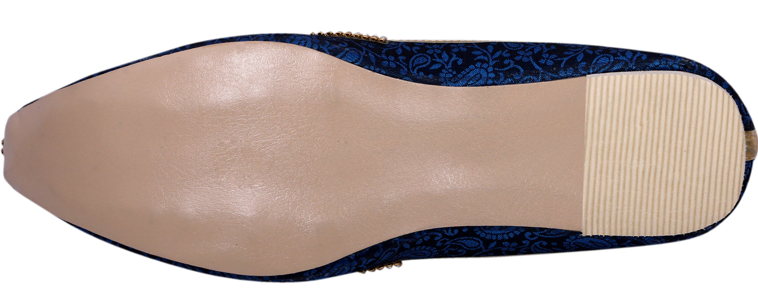 DEEUCO Men's Ethnic Navy Blue Velvet Wedding and Sherwani Jutti, Mojari