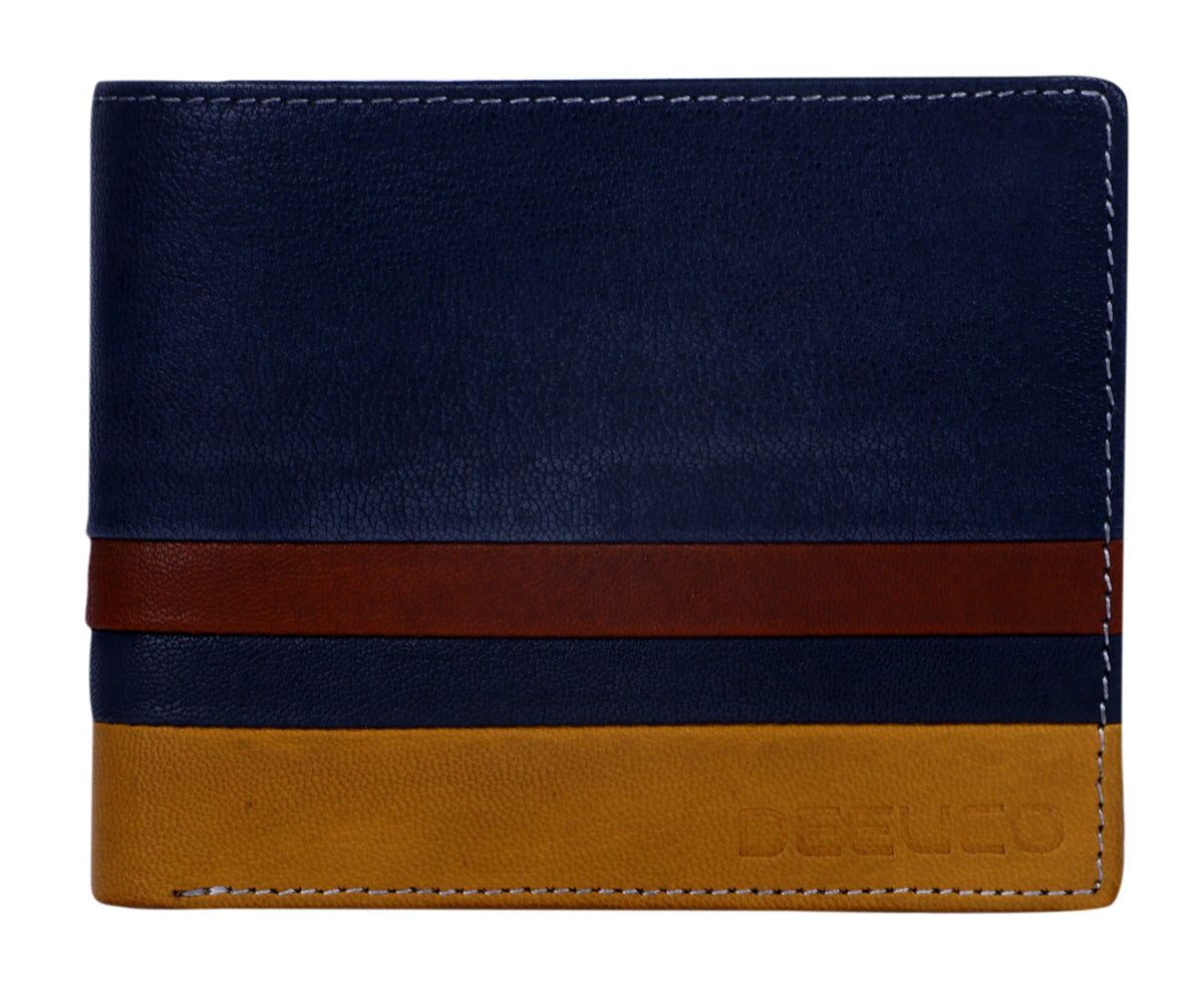 Deeuco Men's  Blue and brown Genuine Leather  Wallet