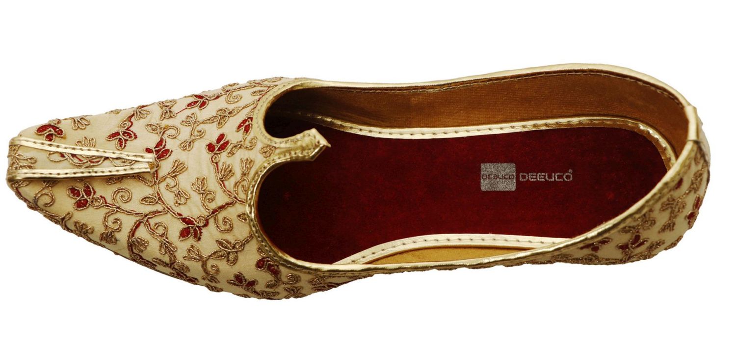 DEEUCO Men's Ethnic Embroidery Golden Wedding and Sherwani Mojari, Jutti