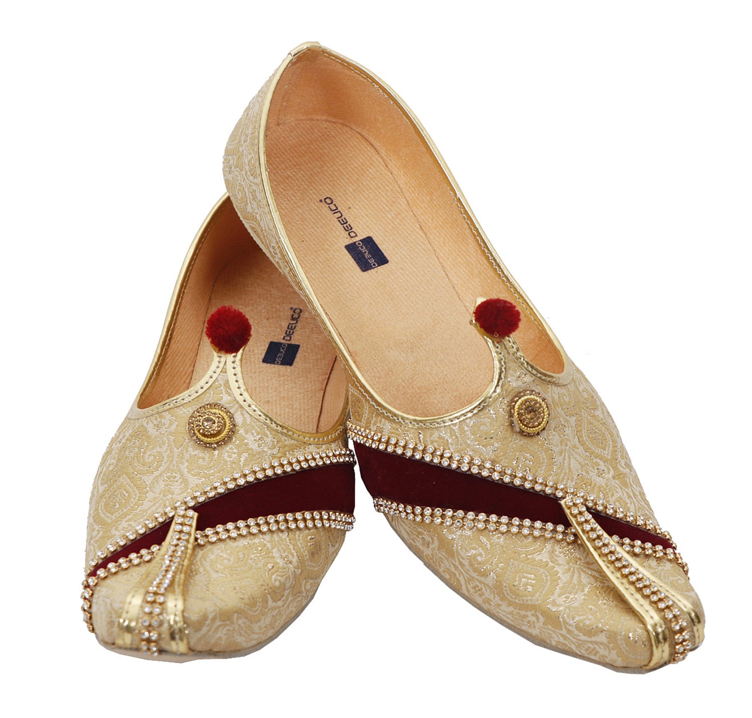 DEEUCO Men's Premium Golden with Maroon Wedding and Sherwani Jutti, Mojari