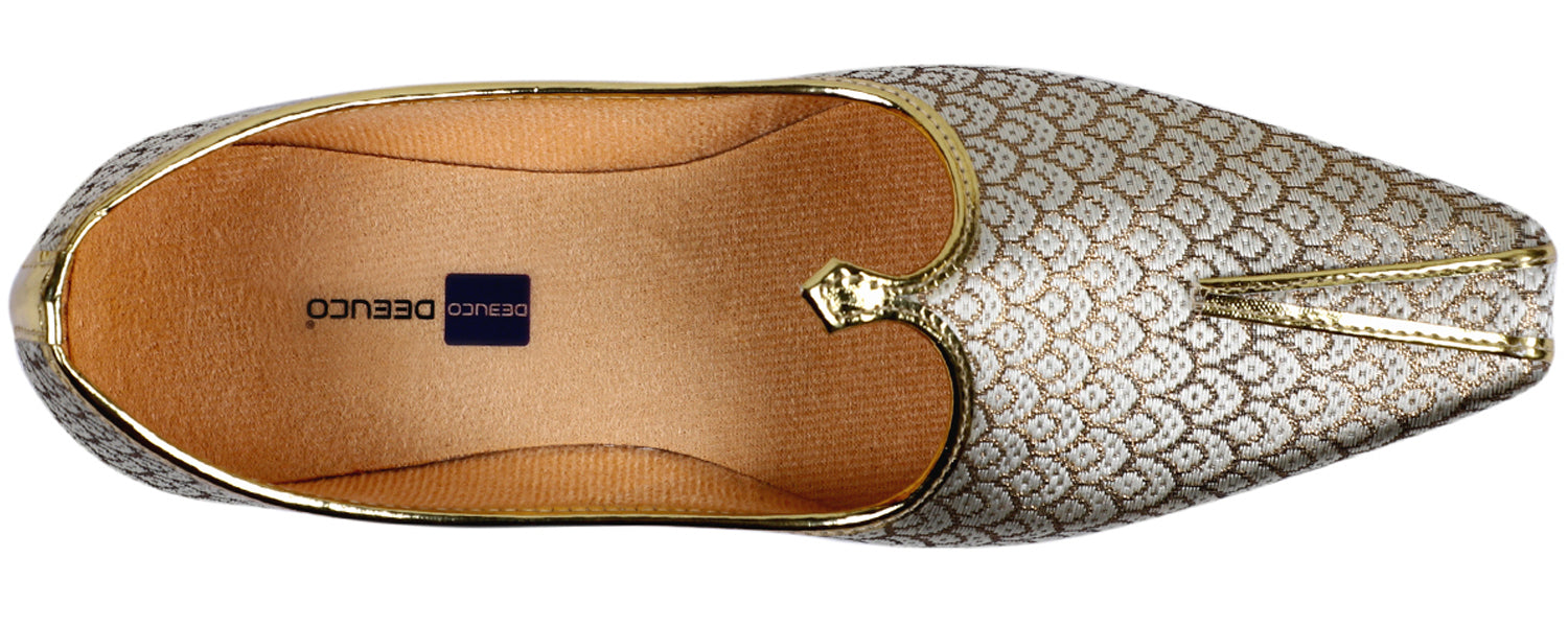 DEEUCO Men's Ethnic Premium Cream and Golden Wedding and Sherwani Jutti,Mojari