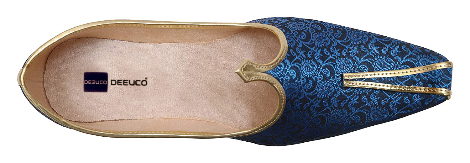 DEEUCO Men's Traditional Fabric Designer Royal Blue Weding and Sherwani Jutti, Mojari