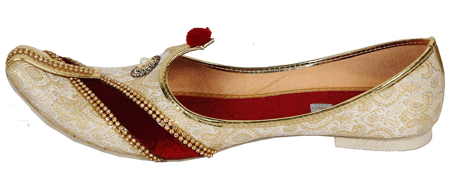 DEEUCO Men's Ethnic Golden and Maroon Wedding and Sherwani Jutti, Mojari