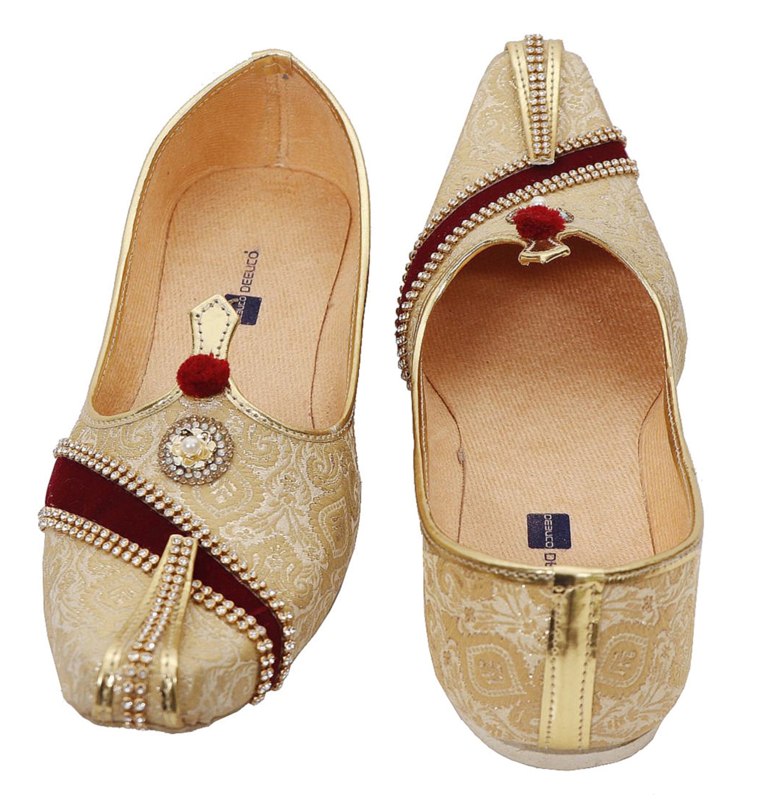 DEEUCO Men's Traditional Golden with Maroon Designer Wedding and Sherwani Jutti, Mojari