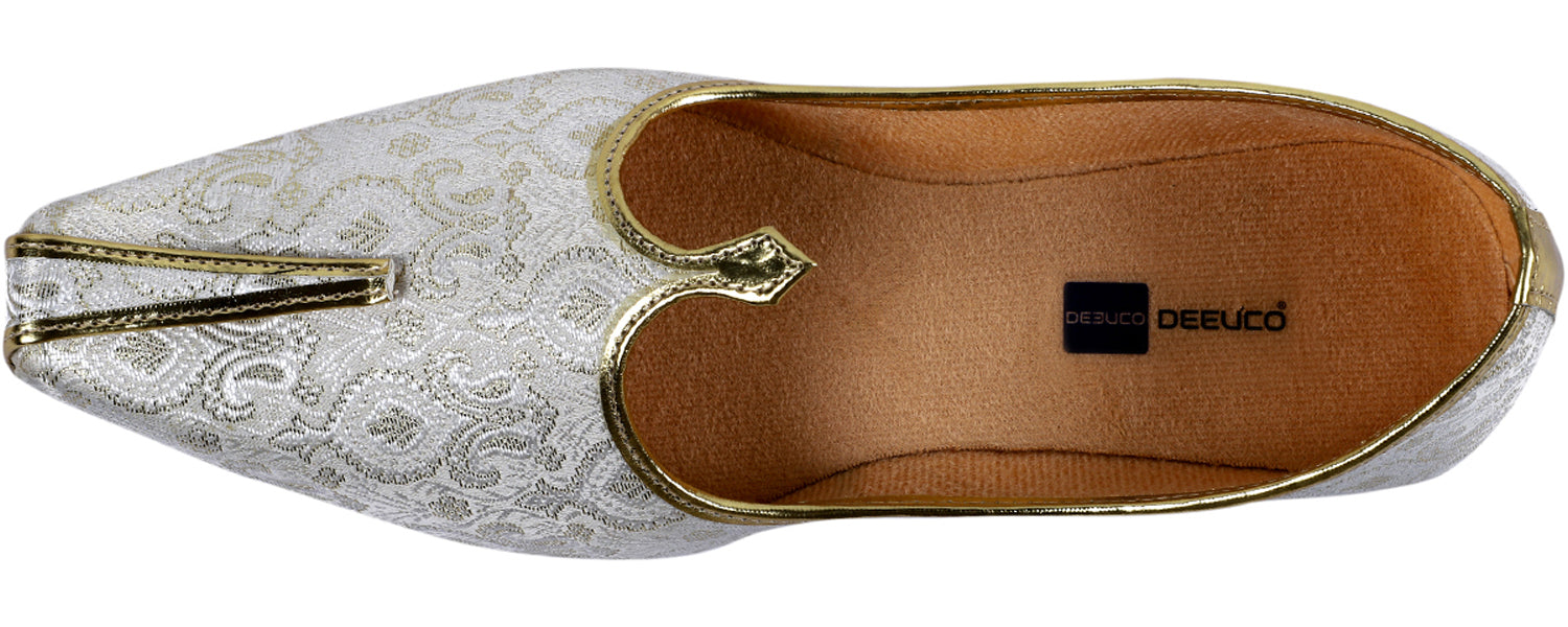 DEEUCO Men's Ethnic Cream and Golden Wedding and Sherwani Jutti,Mojari