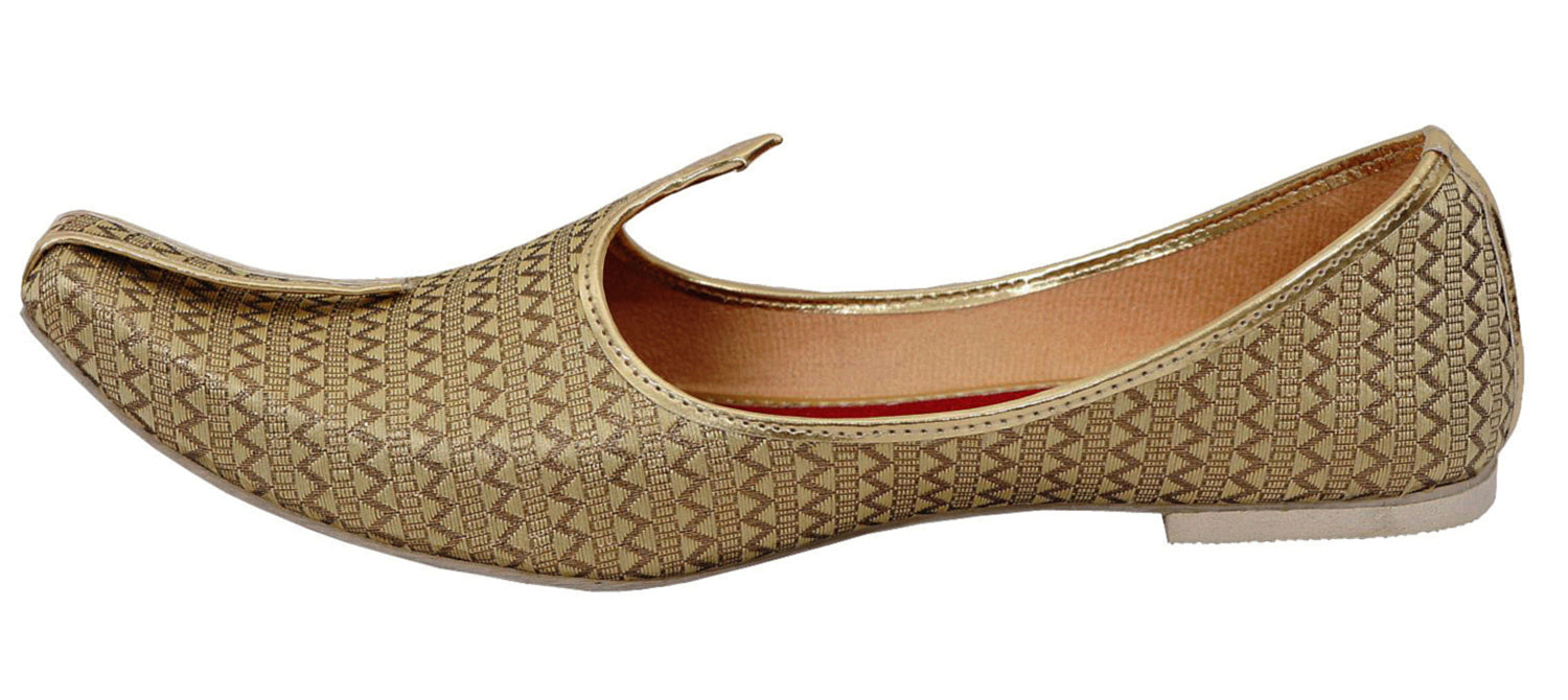 DEEUCO Men's Ethnic Cream with Golden Wedding and Sherwani Jutti, Mojari