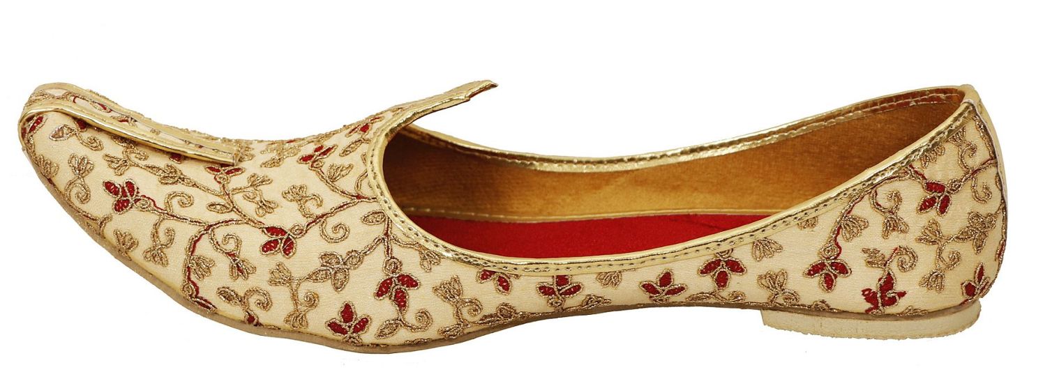 DEEUCO Men's Ethnic Embroidery Golden Wedding and Sherwani Mojari, Jutti