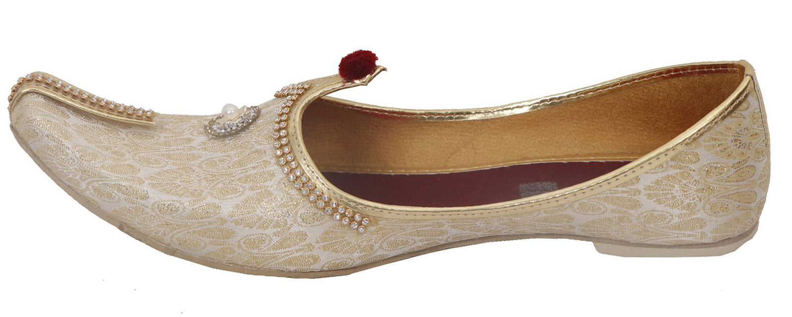 DEEUCO Men's Ethnic Cream with Golden Wedding and Sherwani Jutti, Mojari