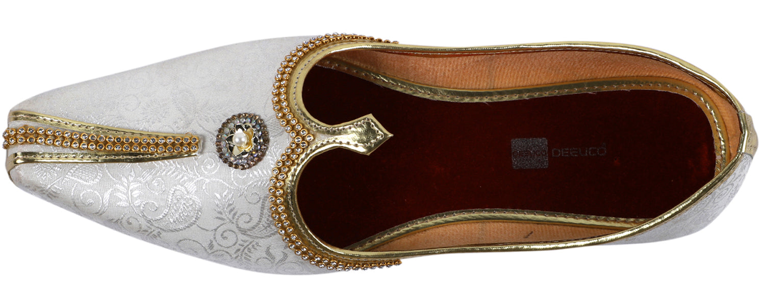 DEEUCO Men's Ethnic Cream Designer Wedding and Sherwani Jutti,Mojari