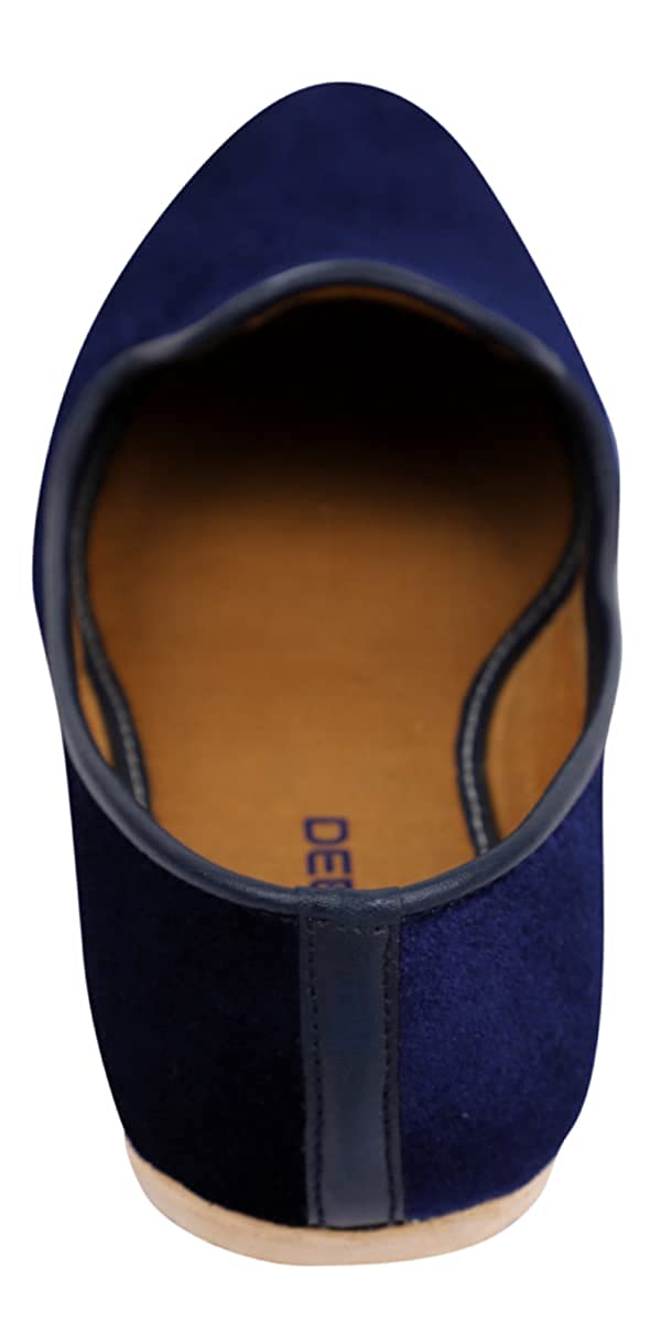 DEEUCO Ethnic Men's Navy Blue Velvet Boot shape jutti