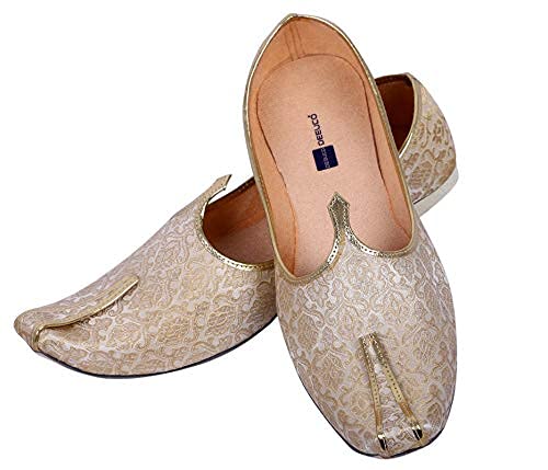 DEEUCO Men's Ethnic Juti/Mojari for Wedding and Party Occasions (Cream)