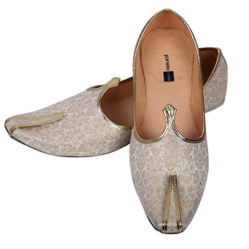 DEEUCO Men's Traditional Wedding and Sherwani Jutti/Mojari (Cream and Golden)