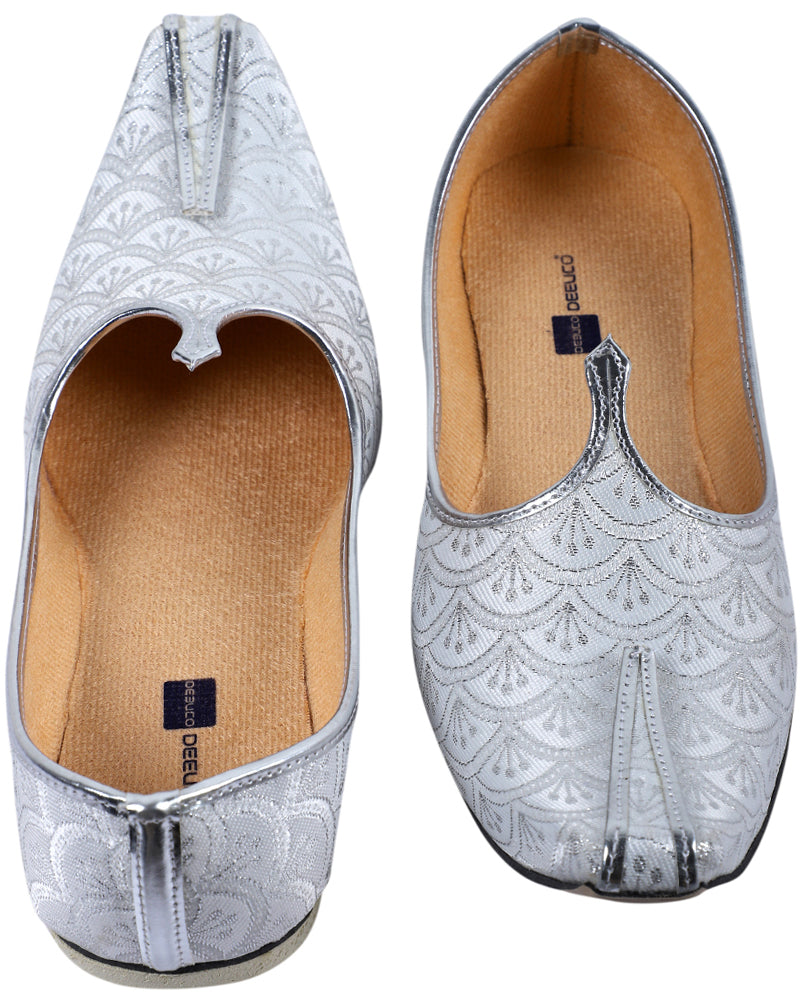 DEEUCO Men's Ethnic Silver Plain Wedding and Sherwani Jutti,Mojari