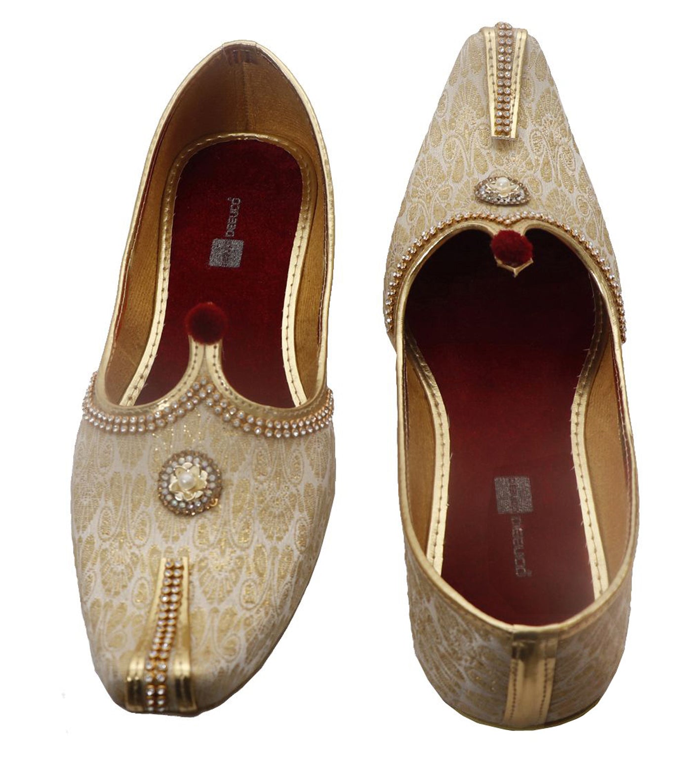 DEEUCO Men's Ethnic Cream with Golden Wedding and Sherwani Jutti, Mojari