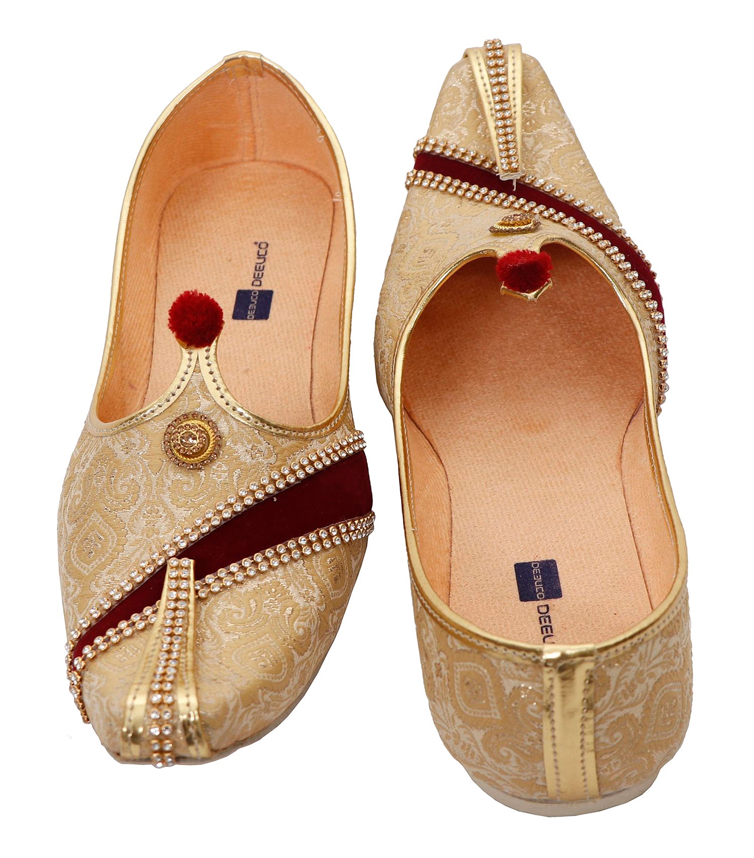 DEEUCO Men's Premium Golden with Maroon Wedding and Sherwani Jutti, Mojari