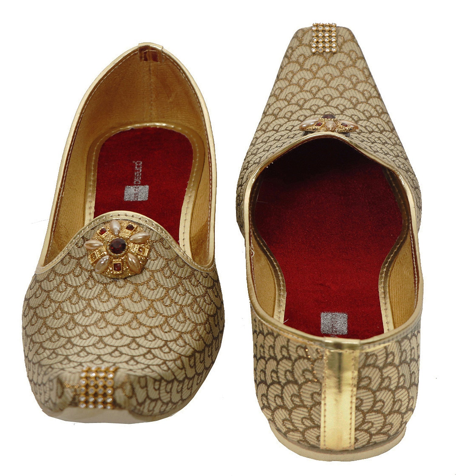 DEEUCO Men's Ethnic Cream with Golden Wedding and Sherwani Jutti, Mojari