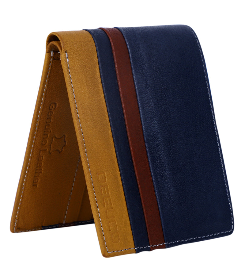 Deeuco Men's  Blue and brown Genuine Leather  Wallet