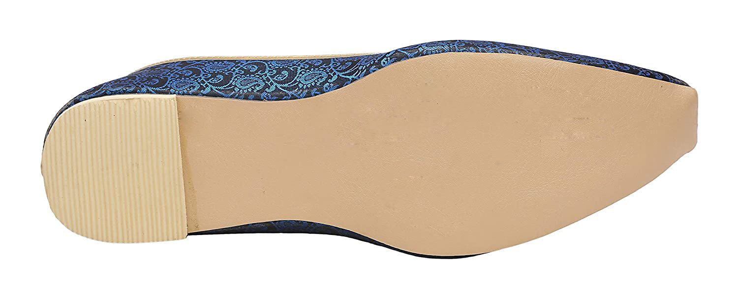 DEEUCO Men's Traditional Fabric Designer Royal Blue Weding and Sherwani Jutti, Mojari