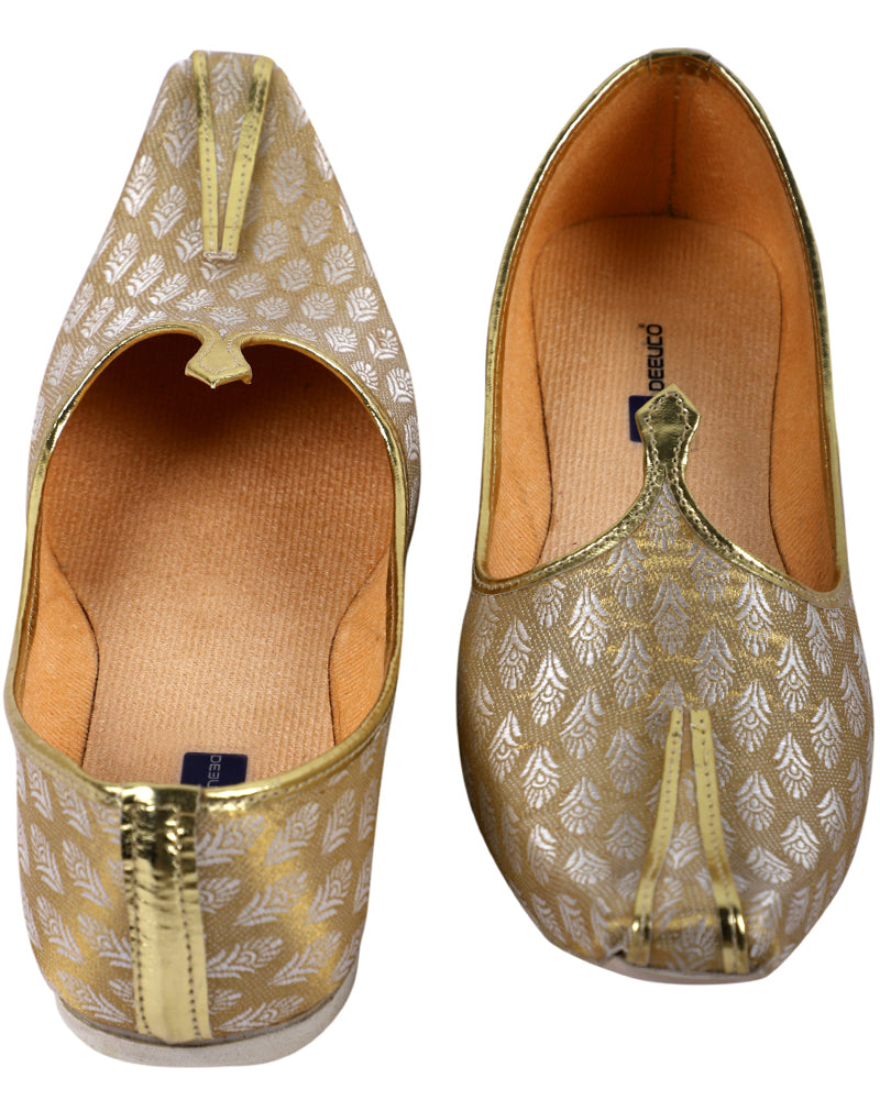 DEEUCO Men's Traditional Golden Wedding and Sherwani Jutti,Mojari