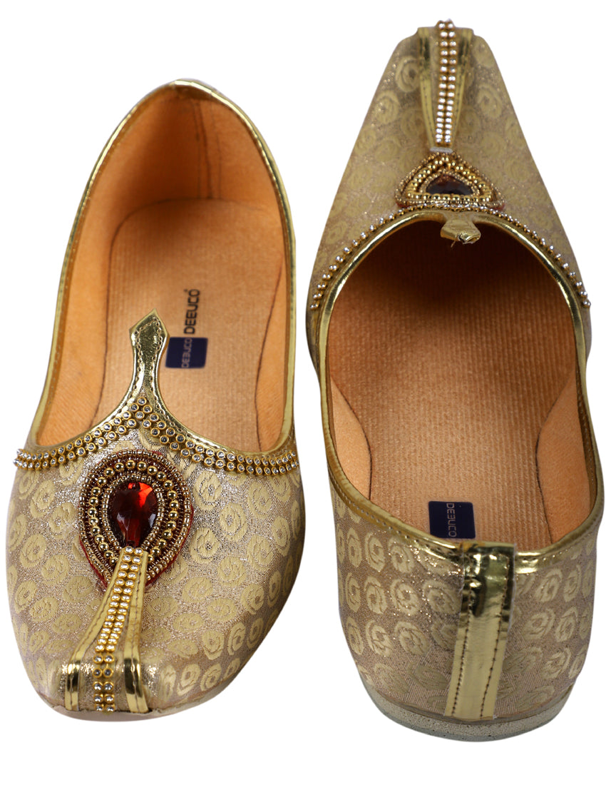 DEEUCO Men's Ethnic Golden Royal Wedding and Sherwani Jutti,Mojari