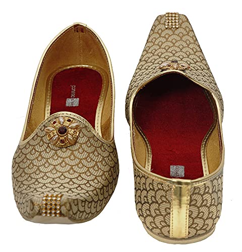 DEEUCO Men's Premium Golden Wedding, Sherwaniand party Jutti Mojari