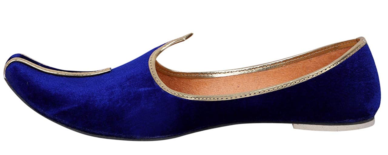 DEEUCO Men's Traditional Velvet Wedding and Sherwani Jutti/Mojari (Blue, 8 UK)