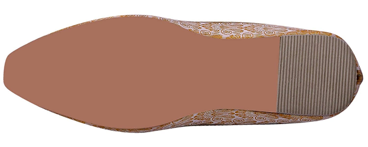 DEEUCO Men's Traditional Premium Cream and Golden Wedding and Sherwani Jutti (Mojari)