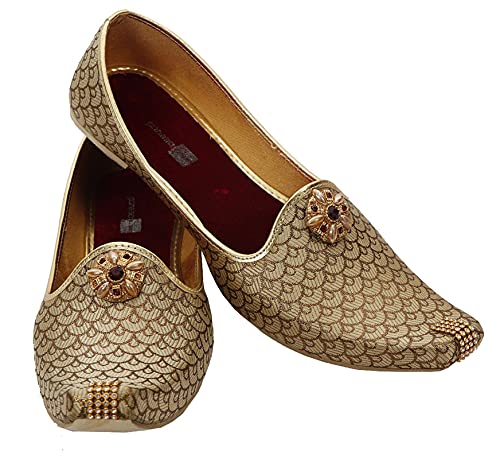 DEEUCO Men's Premium Golden Wedding, Sherwaniand party Jutti Mojari