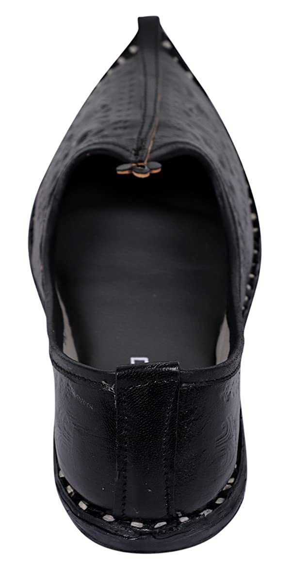 DEEUCO Men's Ethnic Rajasthani Black Leather Juttis, Mojaris and Party Shoes
