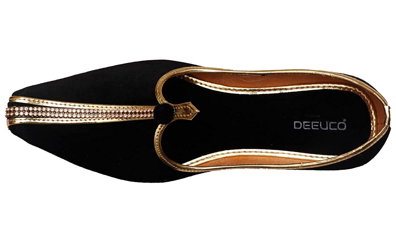 DEEUCO Men's Ethnic Black Wedding and Sherwani Jutti, Mojaris