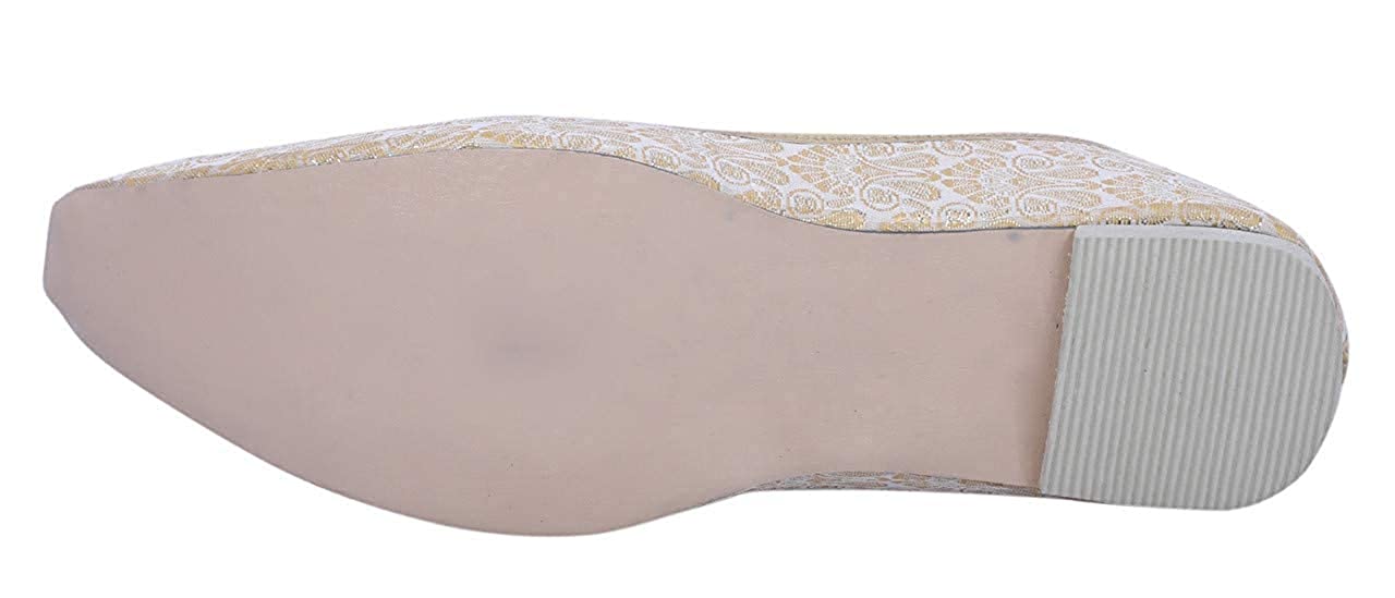 DEEUCO Men's Traditional Wedding and Sherwani Jutti,Mojari (Cream and Golden)