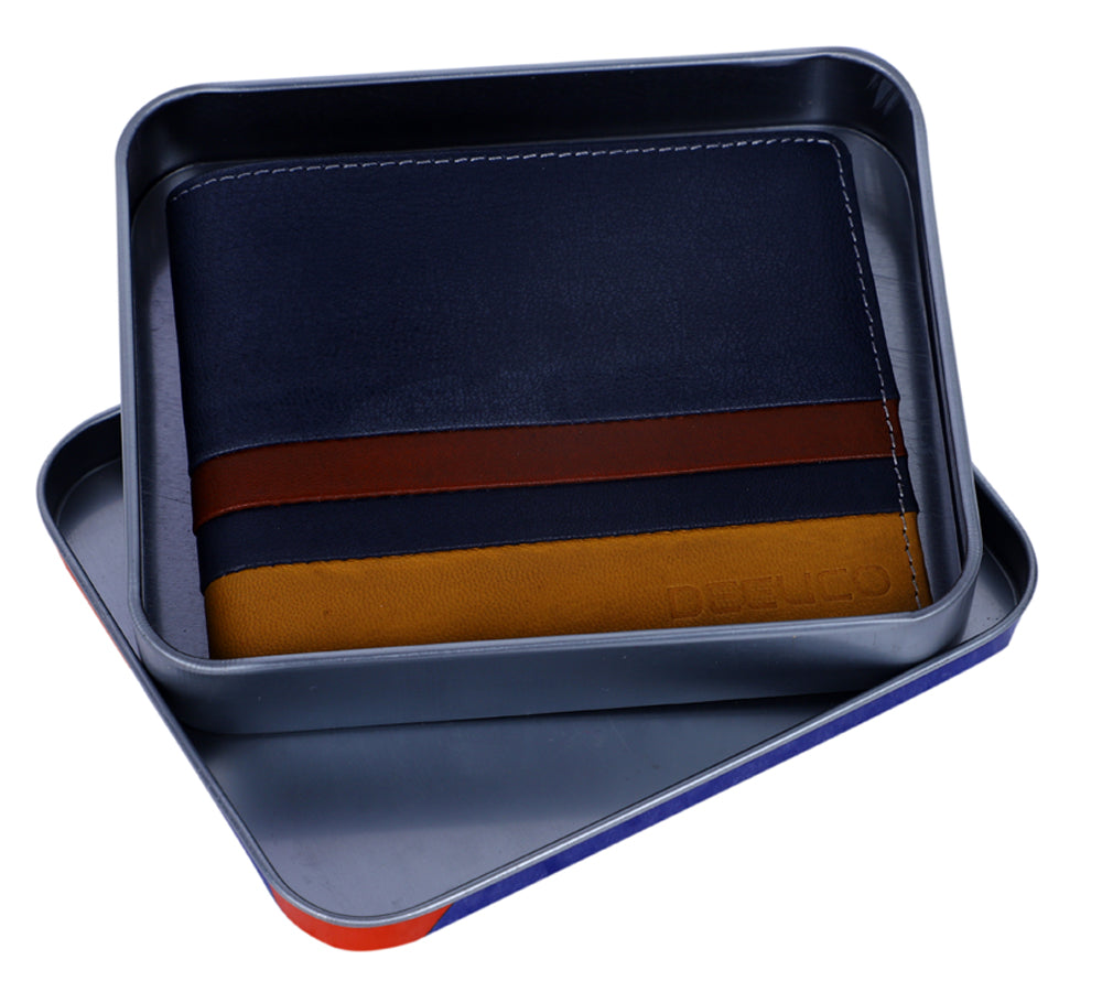Deeuco Men's  Blue and brown Genuine Leather  Wallet