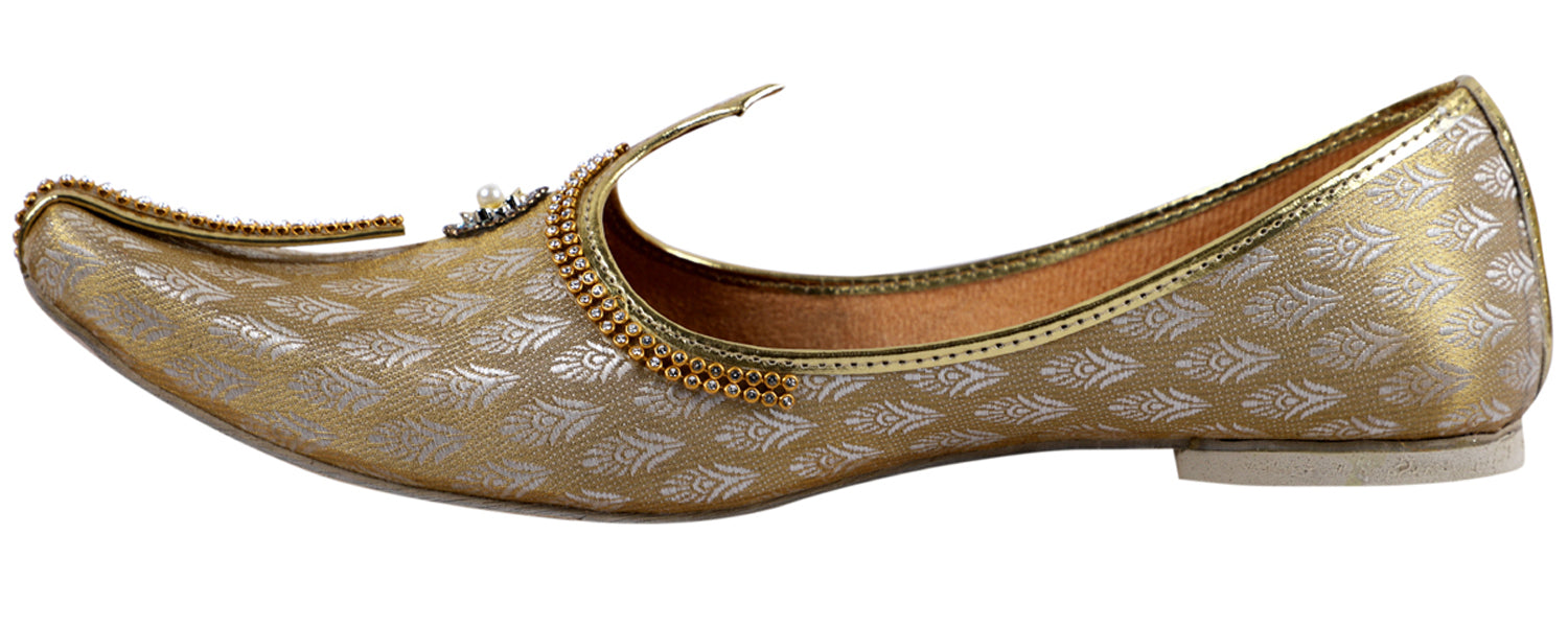 DEEUCO Men's Ethnic Golden Designer Wedding and Sherwani Jutti,Mojari