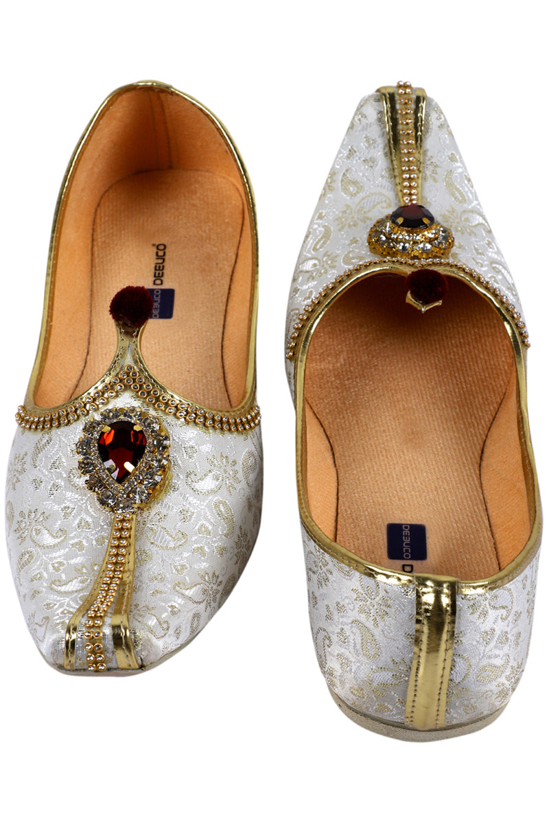 DEEUCO Men's Designer Stone Studded Wedding and Sherwani Jutti Mojari.