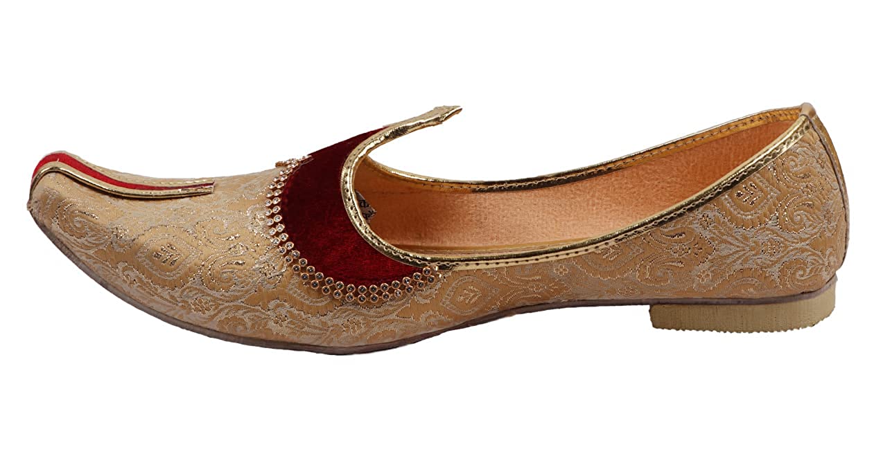 DEEUCO Men's Traditional Golden and Maroon Wedding and Sherwani Jutti,Mojari