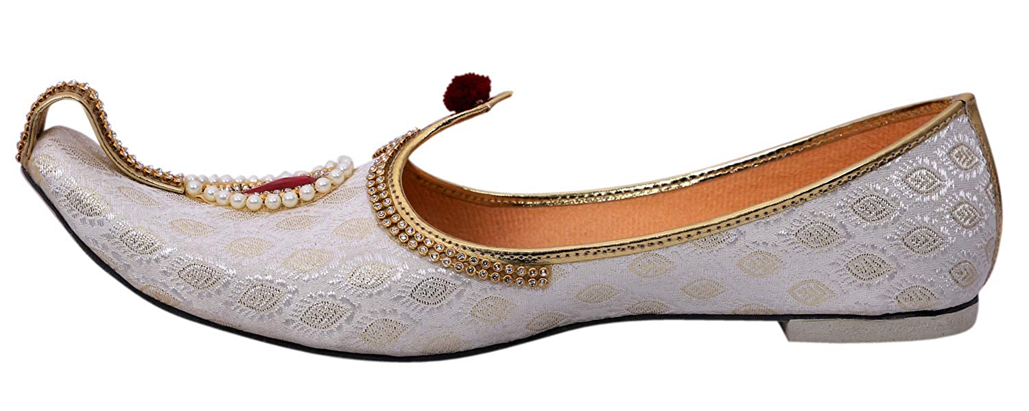 DEEUCO Men's Traditional Premium Cream Wedding and Sherwani Jutti (Mojari)