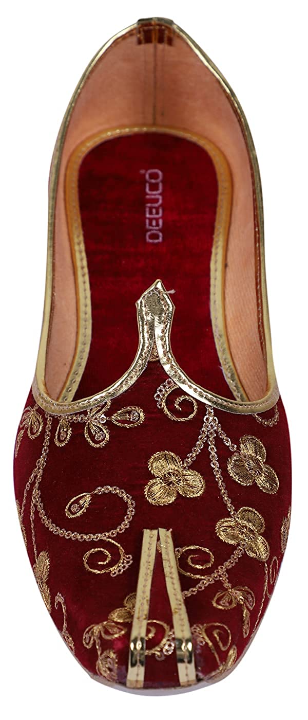 DEEUCO Men's Traditional Premium Maroon Embroider Wedding and Sherwani Jutti,Mojari